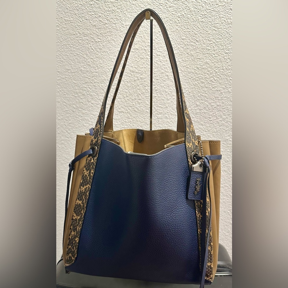 Coach Harmony Hobo Satchel In Navy Blue And Brown With Snakeskin Straps